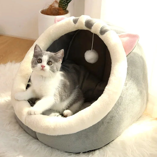I YAN deep sleep cartoon cat bed for small dogs and cats, foldable, washable pet sleeping bed with removable cushion.