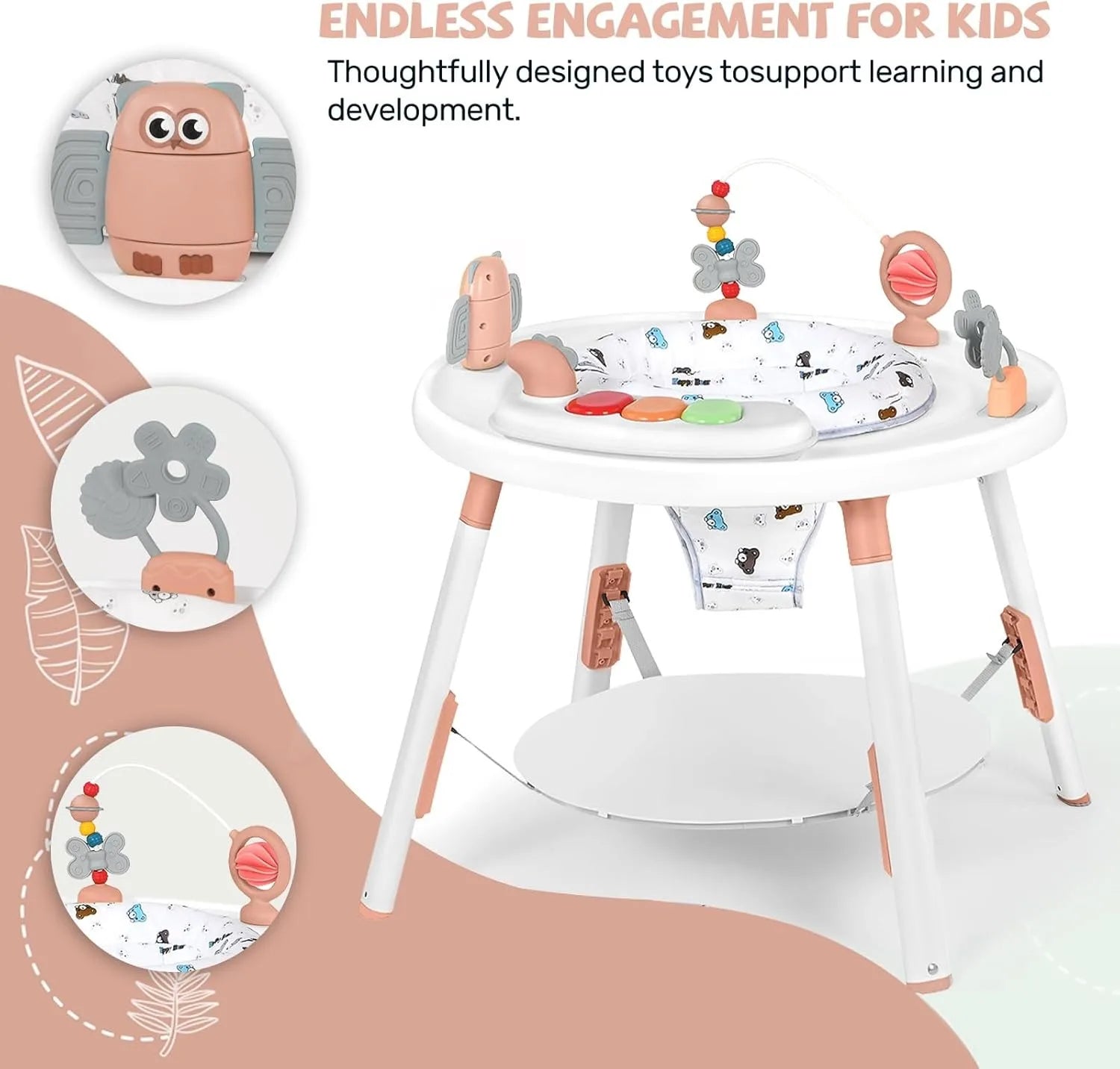 Baby activity center by I YAN with detachable toys and 360-degree rotating seat for toddler development and entertainment.