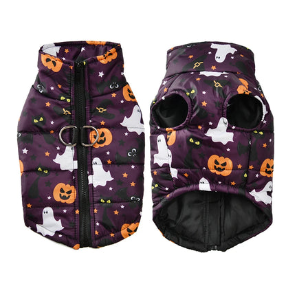 Halloween Pet Dog Costume Winter Warm Clothes For Small Medium Dogs Cat Funny Pumpkin Print Jacket Puppy Vest Coat Festival Gift