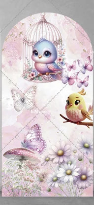 Fairy Girl 1st Birthday Party Arch Backdrop Spring Garden Pink Purple Butterfly Floral Mushroom Door Baby Shower Backgrounds