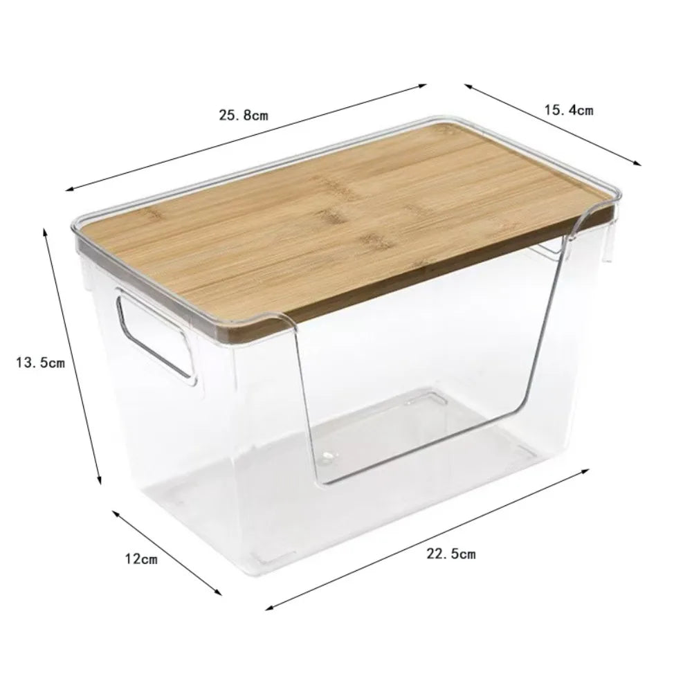 Stackable Pantry Organizers with Wooden Lids Kitchen Storage Clear Bins Under Sink Organizer for Onion Potato Fruit Vegetables