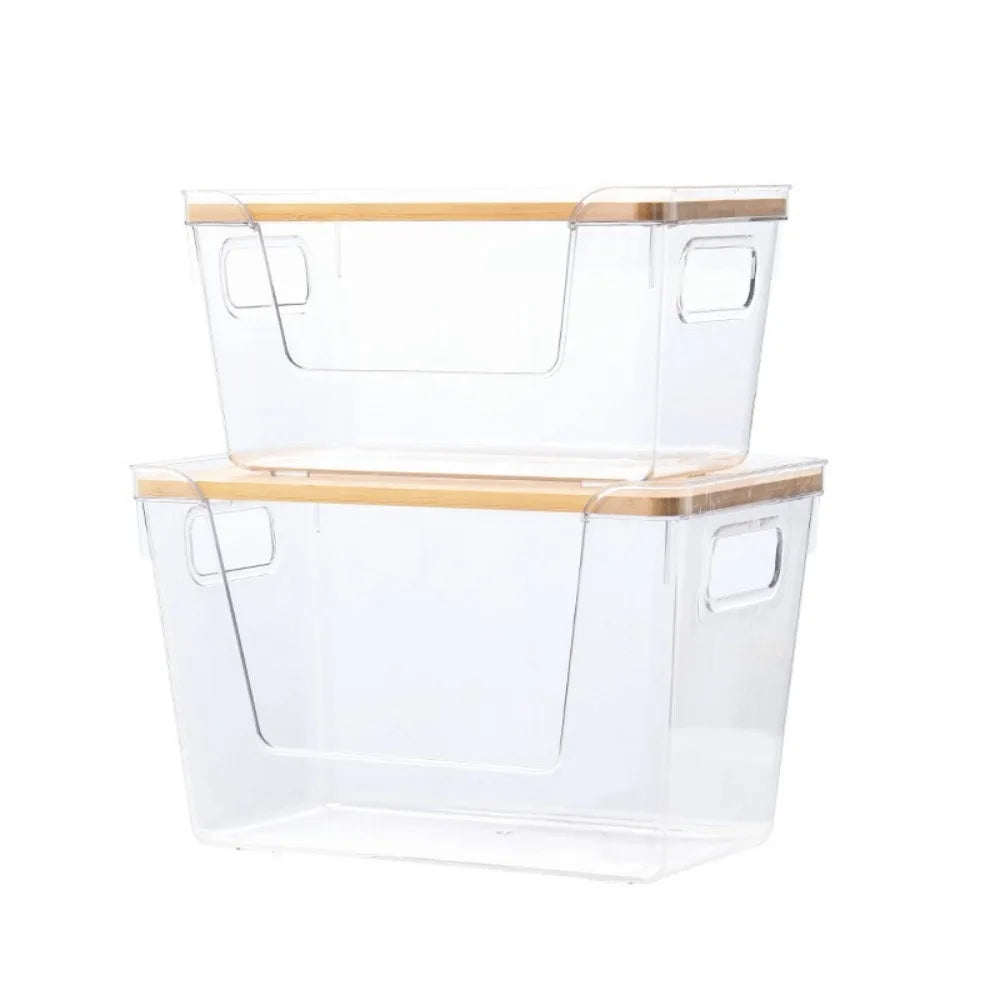 Stackable Pantry Organizers with Wooden Lids Kitchen Storage Clear Bins Under Sink Organizer for Onion Potato Fruit Vegetables