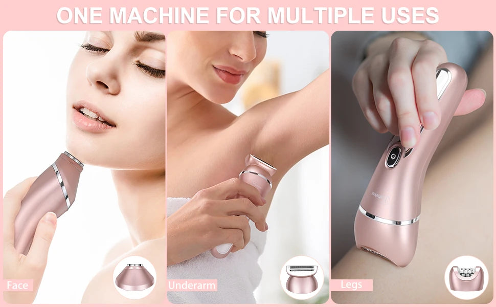 HATTEKER Women Multi-Function Electric Hair Remover Home Use Three-in-One Waxing Tool Washable Full Body Intimate Trimmer Razor