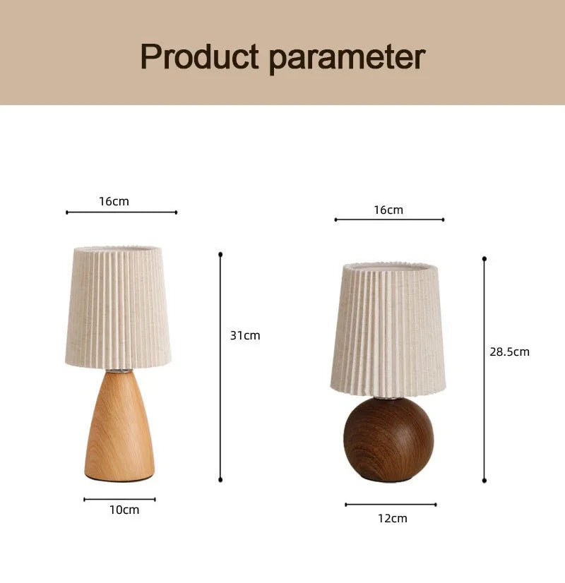 Retro LED Table Lamp Bedroom Fabric Pleated USB Study For Home Room Decor Desktop Decorative Ambiance Bedrooms LED Bedside Lamps