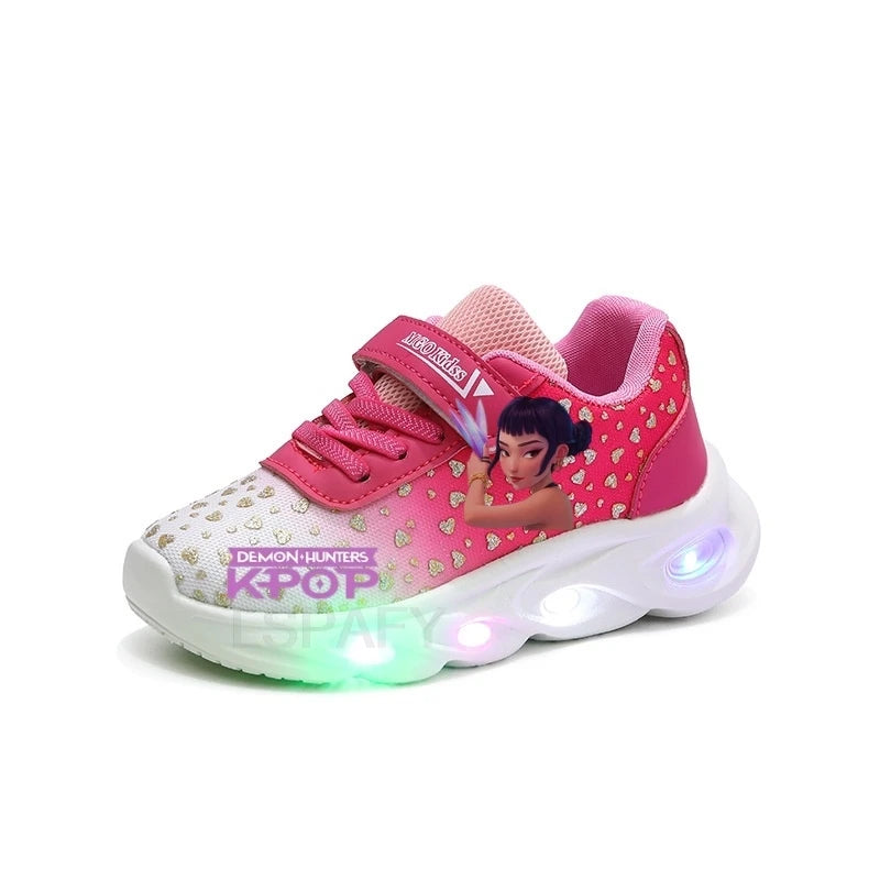 Kpop Demon Hunter LED Light Up Shoes 2026 Spring Autumn Mesh Soft Sole Cartoon Sneakers for Baby Girls Toddlers