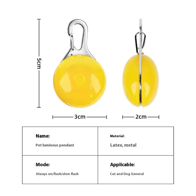 Luminous LED dog and cat collar with glowing pendant, bright safety necklace for pets during night walks, by I YAN.