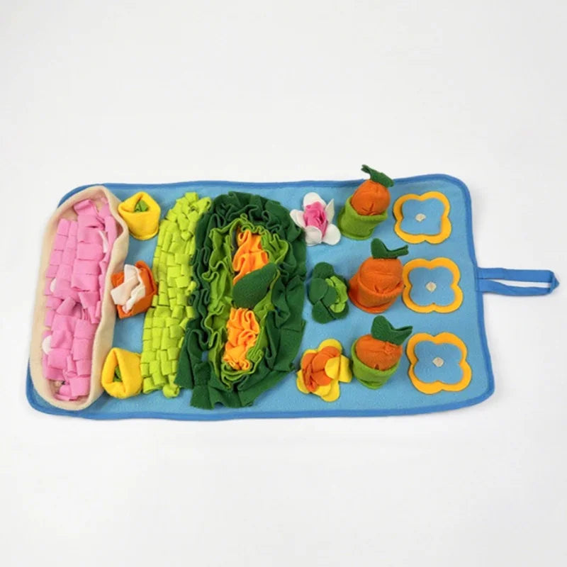 I YAN pet snuffle mat for dogs, washable interactive puzzle feeding rug with hidden treats to reduce boredom and stimulate mental activity.