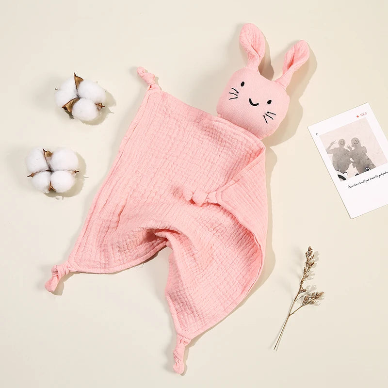Baby Cartoon Rabbit Muslin Comforter – Soft Cotton Security Blanket & Burp Cloth for Newborns (30×30cm) - I YAN