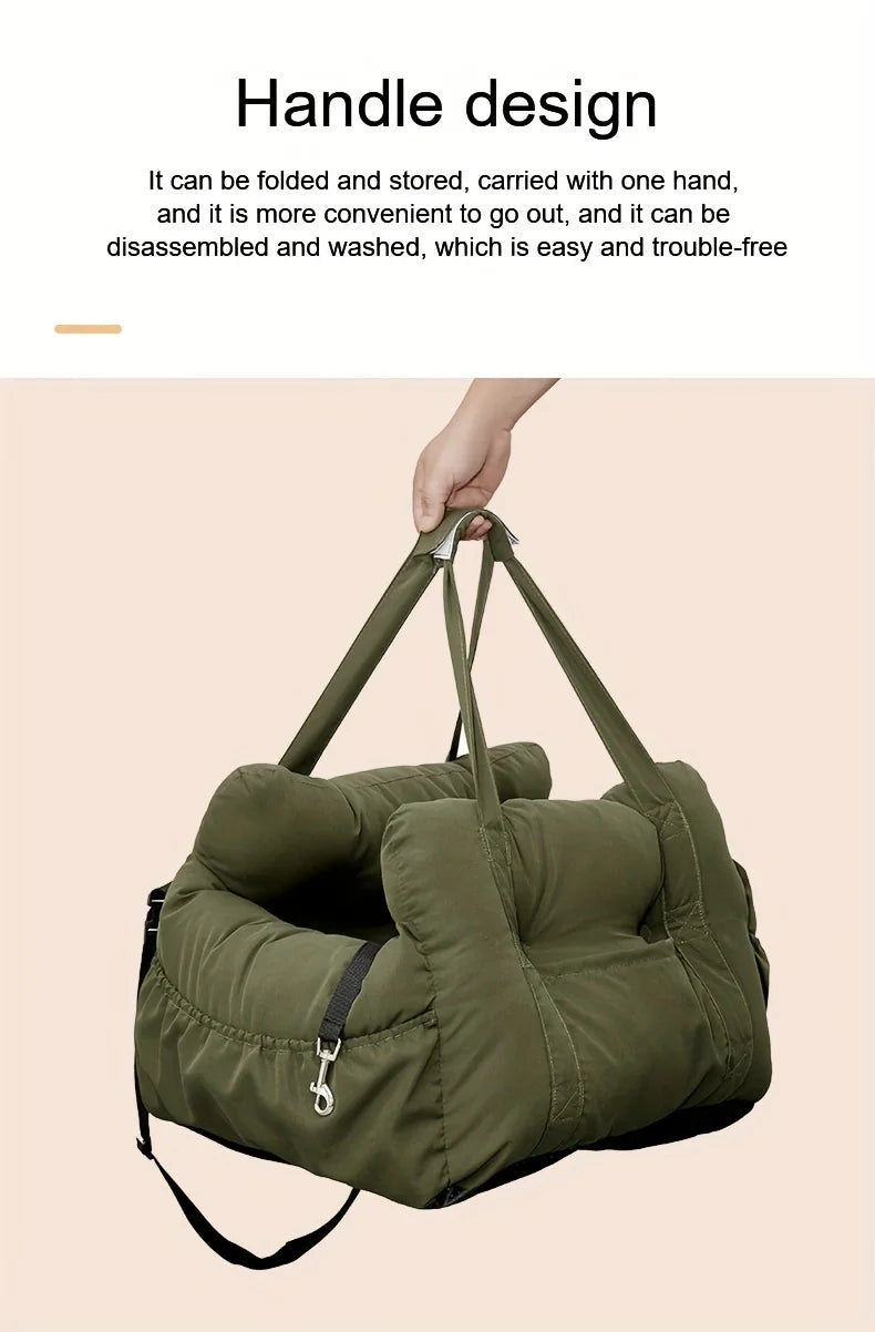 Dog car seat with safety belt by I YAN, non-slip travel carrier for small dogs, designed for secure and comfortable travel.
