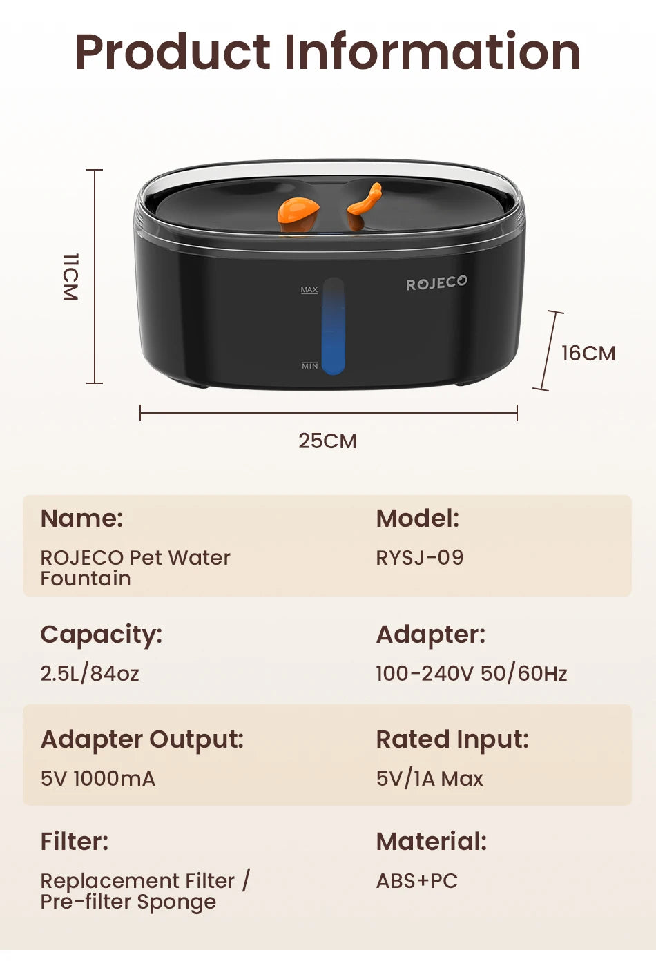 2.5L Dual Bowl Cat Water Fountain Ultra Quiet