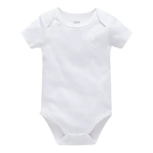 Three solid white cotton baby bodysuits for boys and girls, I YAN Kavkas 0-24 months newborn jumpsuits with short sleeves.