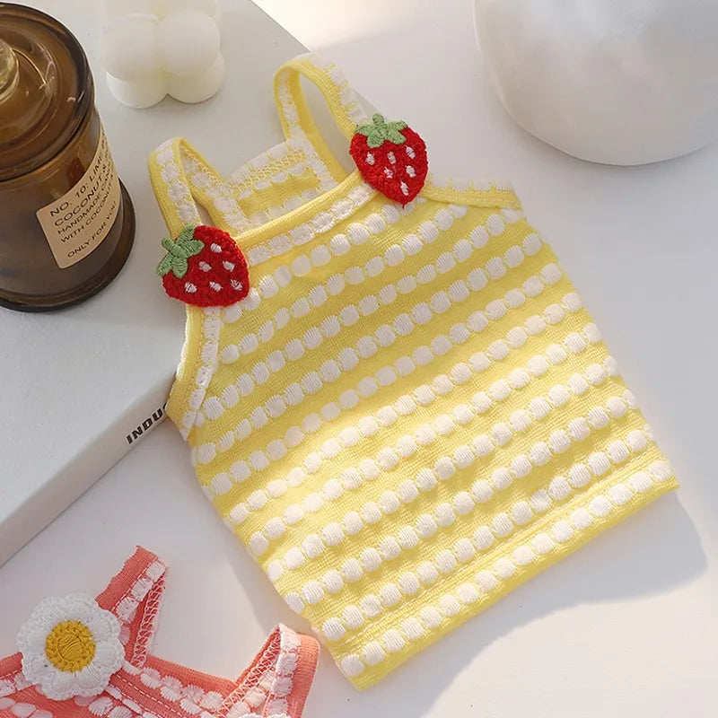 Dog Vest Cooling Summer Puppy Clothes Cute Strawberry Print Floral Dog Tshirt Pet Suspenders Chihuahua Bichon Vests Dog Supplies