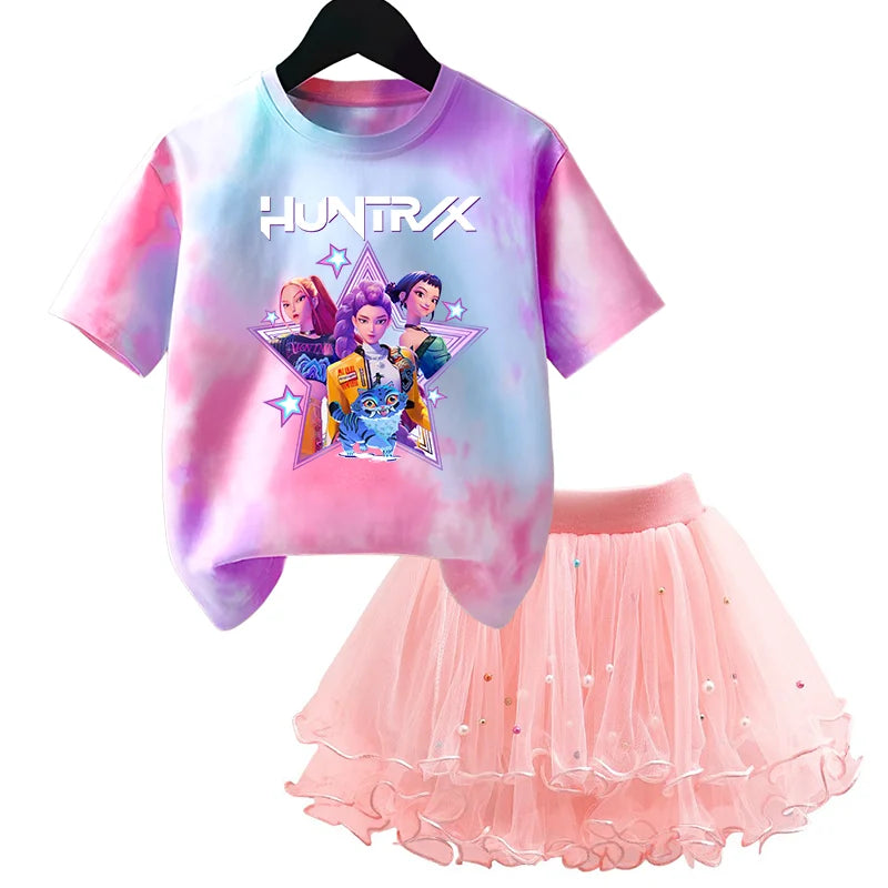 K-Pop Hunters Zoey Mira Rumi Kids T Shirt Summer Girl Outfit T-shirt +Tutu Skirt Princess Clothes Suit Party Clothing Set