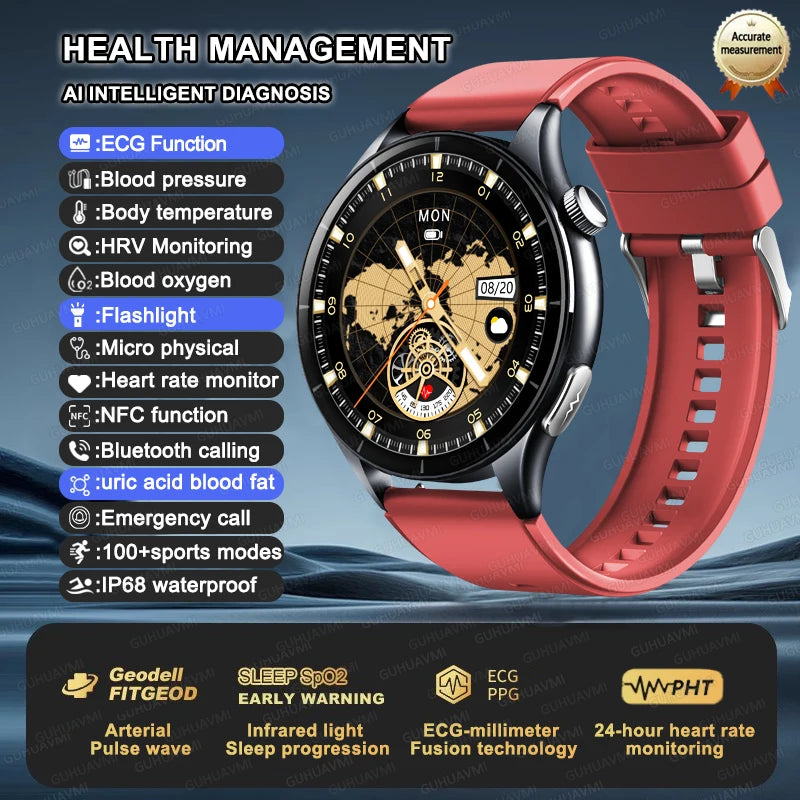 New ECG+PPG Health Diagnosis Smartwatches Men Women Clock Uric Acid Lipid BP Heart rate Tracker NFC Sports Smart Watch IOS