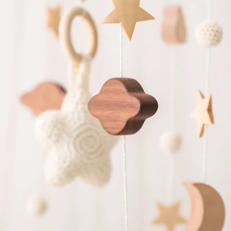 Baby Cloud Crib Mobile with Musical Box – Wooden Rattle Toy for Newborns 0–12M - I YAN