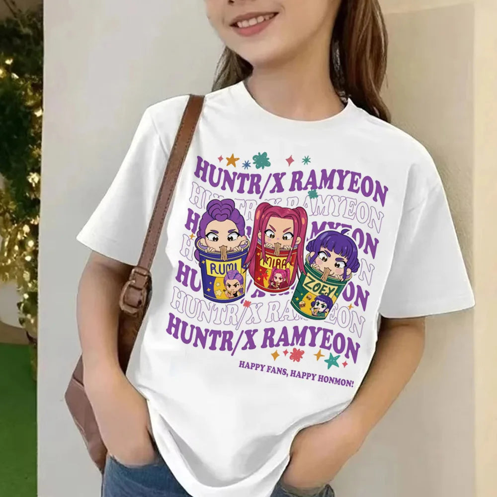 Movie KPop Demon Hunters T-shirt Summer Short Sleeve Tee for Children Casual Loose Girl Boy Graphic Printed Tops