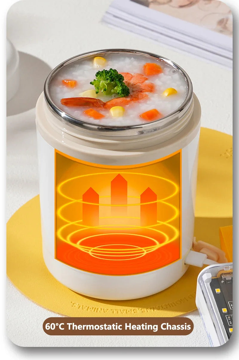 600ML Portable USB Electric Heating Lunch Box Stainless Steel Food Warmer for Picnic Milk Drink 5V 12V 24V Food Heater