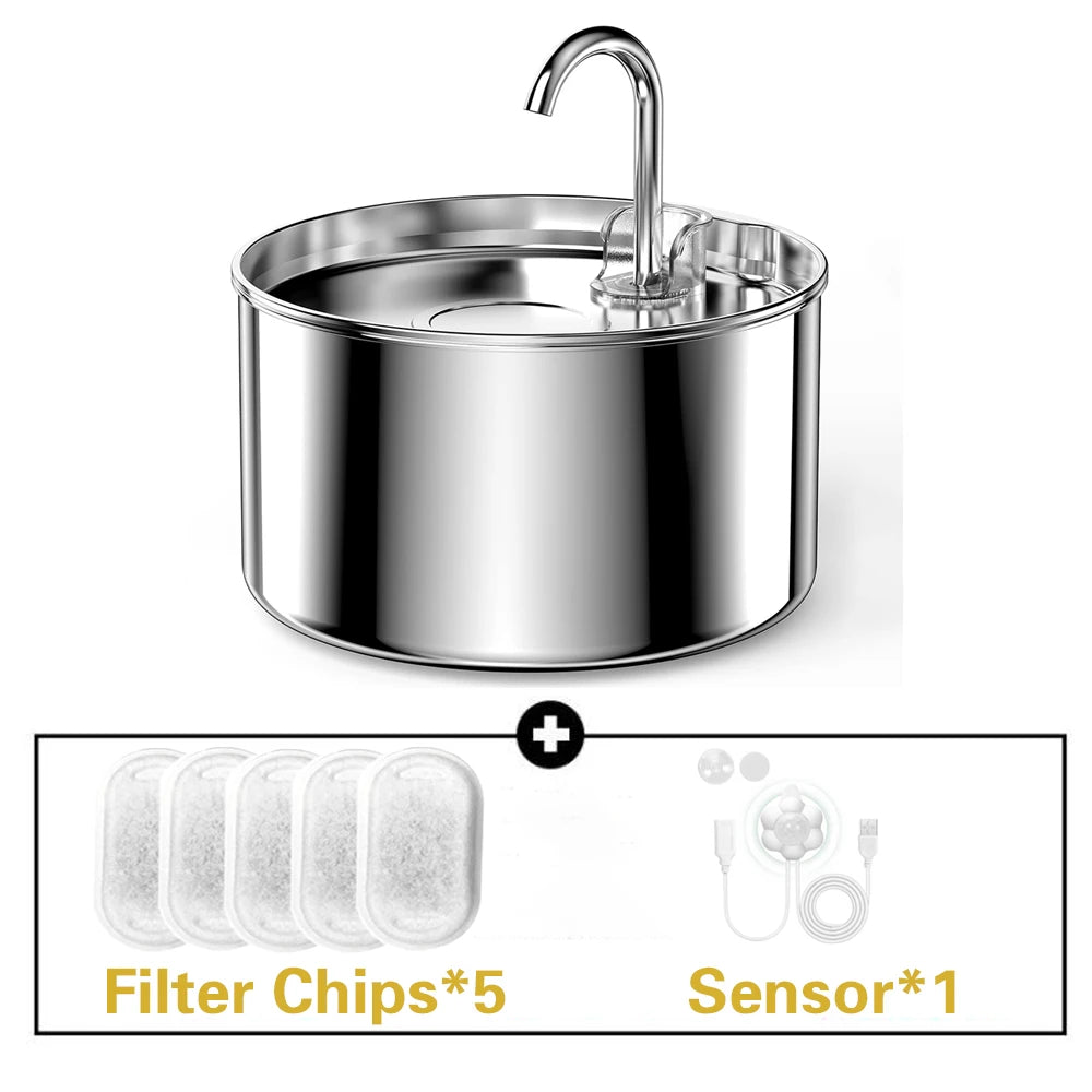 2.2L/74oz Large Capacity Pet Water Fountain 304 Stainless Steel Cat Water Fountain Ultra Quiet Pet Water Dispenser for Cats Dogs Automatic Drinking Bowl with Filter 24/7 Fresh Filtered Water Bowl for Indoor Cats & Dogs（No 5