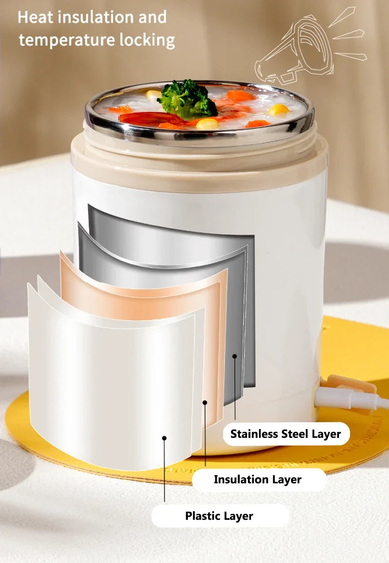 600ML Portable USB Electric Heating Lunch Box Stainless Steel Food Warmer for Picnic Milk Drink 5V 12V 24V Food Heater