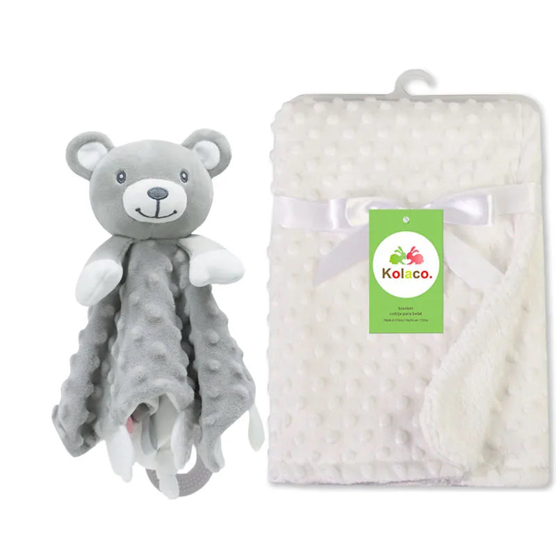 Soft personalized baby blanket and lovey set by I YAN featuring minky dot fabric, suitable for boys and girls.