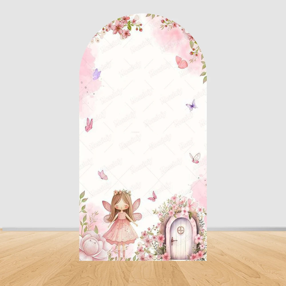 Pink Flower Fairy Butterfly Baby Birthday Arch Background Baby Shower Party Decoration Photography Backdrop Kids Photo Studio