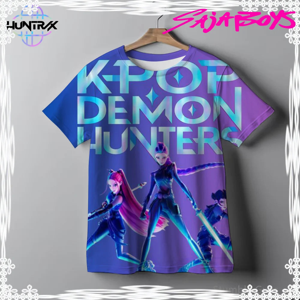 2026 New Girls KPOP Print Short Sleeve T-Shirt Cute Cartoon Graphic Tee Kids Summer 3D Printed Breathable Comfortable Casual Top