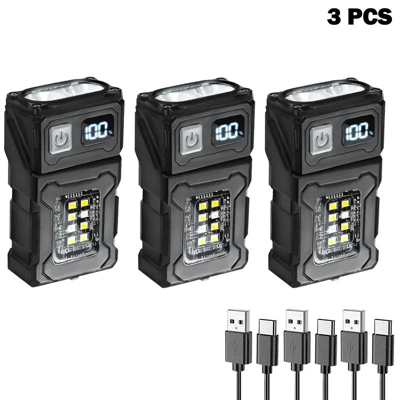 Tactical Edc Flashlight Light Portable Multifunctional Torch USB Rechargeable Outdoor Camping Emergency Light Fishing Lanter