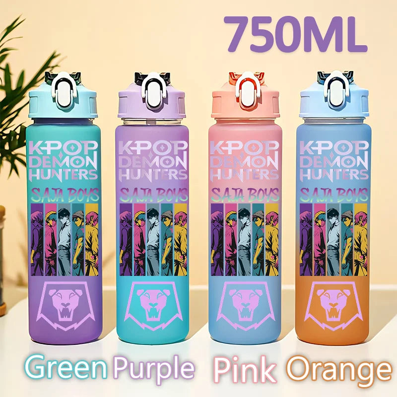 kpop 750ML Demon Hunters Bottle Gourde Gradient Color Water Cup Plastic Drinking Cup gradient straw cup gift