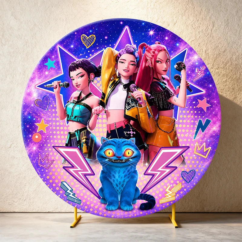 Kpop Demon Hunters Round Backdrop Cover Circle Fabric Cover Birthday Party Photo Booth Background Banner Kids Photo Props Supply