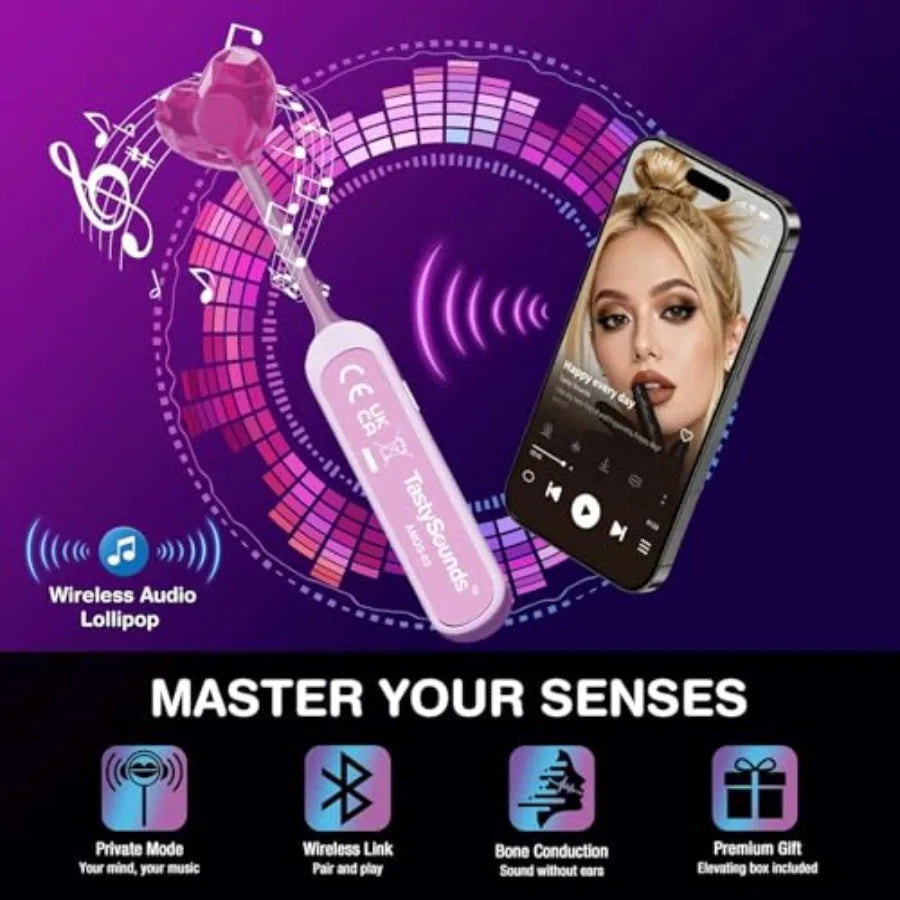 TastySounds Audio Music Lollipop Gift Set - Bone Conduction Music Lollipop with Elevating Box 4 Flavors Mint Peach Sea Salt Lem
