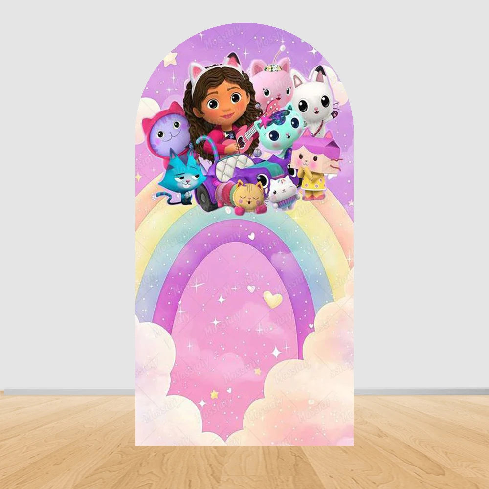 Colorful Gabby Dollhouse Arch Backgrounds Children Birthday Party Decoration Photography Backdrop Photo Studio Shoot Supplies