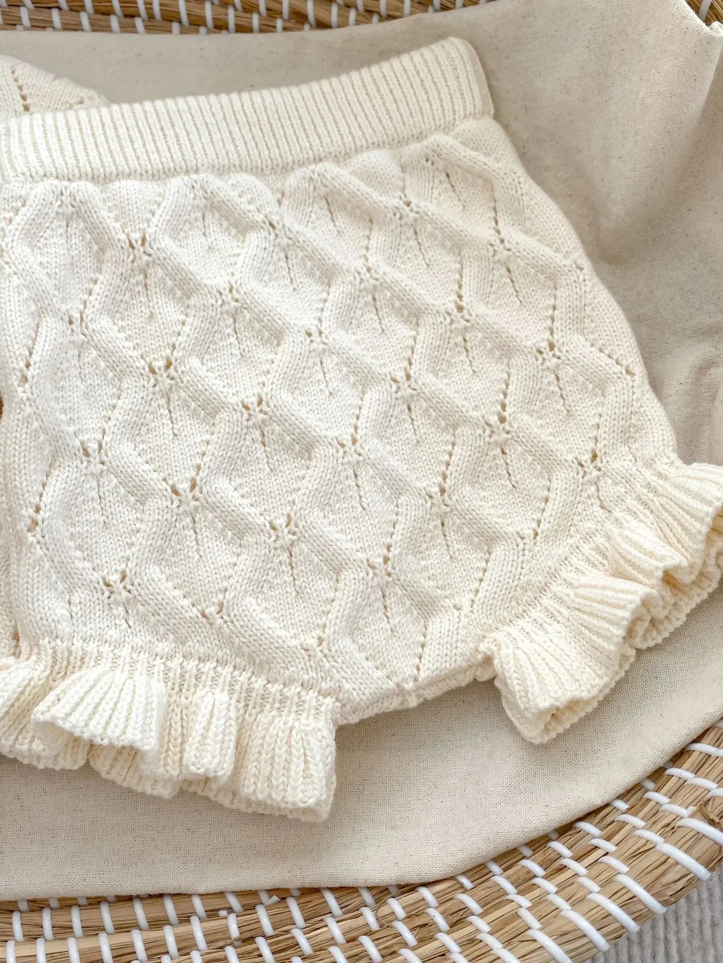 Baby Girl Knit Cardigan & Shorts Set – Hollow-Out Sweater 2-Piece Outfit - I YAN