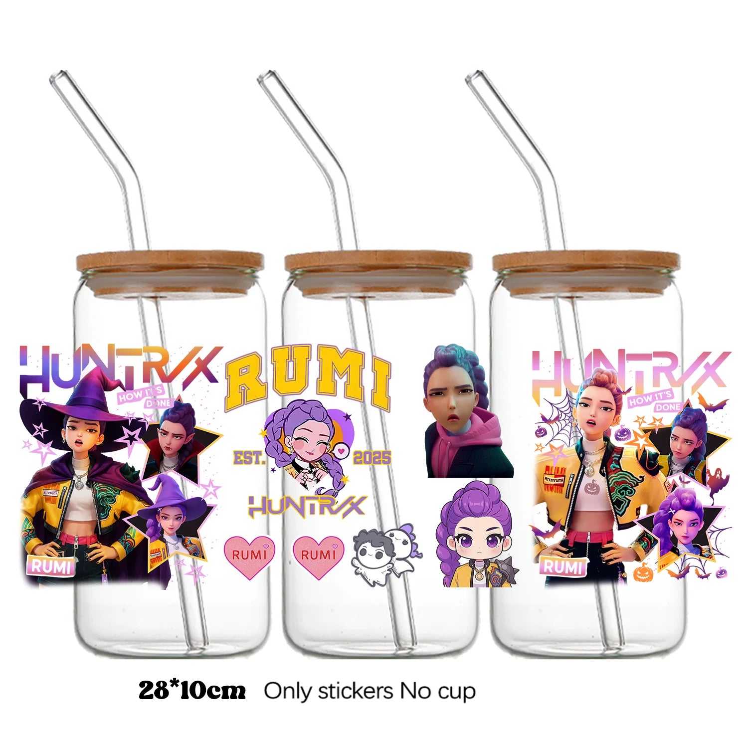 Demon Hunters UV DTF crystal sticker by I YAN, 10x28cm, featuring detailed design for bottle and cup wraps.