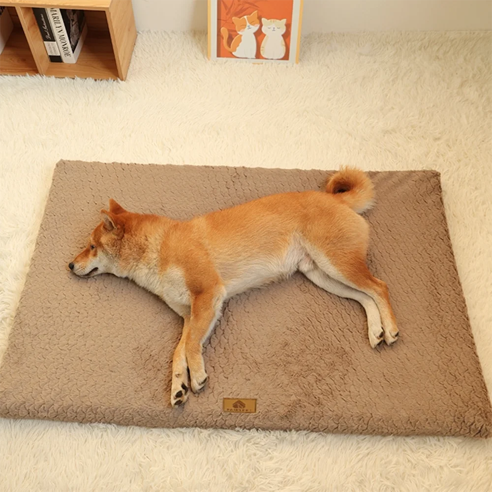 I YAN 3D Foam Orthopedic Dog Bed with washable faux fur cover, waterproof, anti-slip, available in M to XXL sizes.