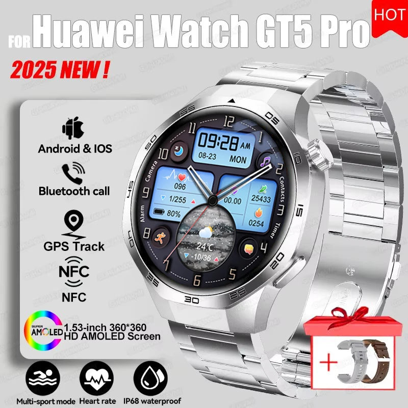 Watch 5 Pro GPS Track Compass Smart Watch Men 360*360 AMOLED Screen NFC BT Call Waterproof Health Monitor Man Smartwatches