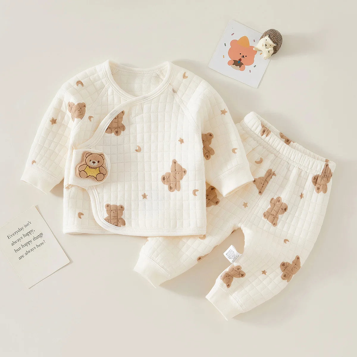Baby Bear Print Pajama Set 2-Piece – Soft Cotton Sleepwear for Newborn to 6M - I YAN