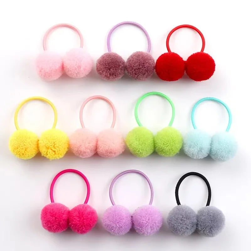 5/10pcs New Dog Double Plush Elastic Solid Hair Ball Pets Grooming Bows for Small Dogs Cat Bows Dog Hair Accessories Wholesale