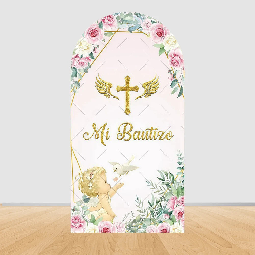 Mi Primera Comunión Arch Backdrop Boys Girls Baptism Flower God Bless Holy Cross Dove Baby Shower Christening Party Background
