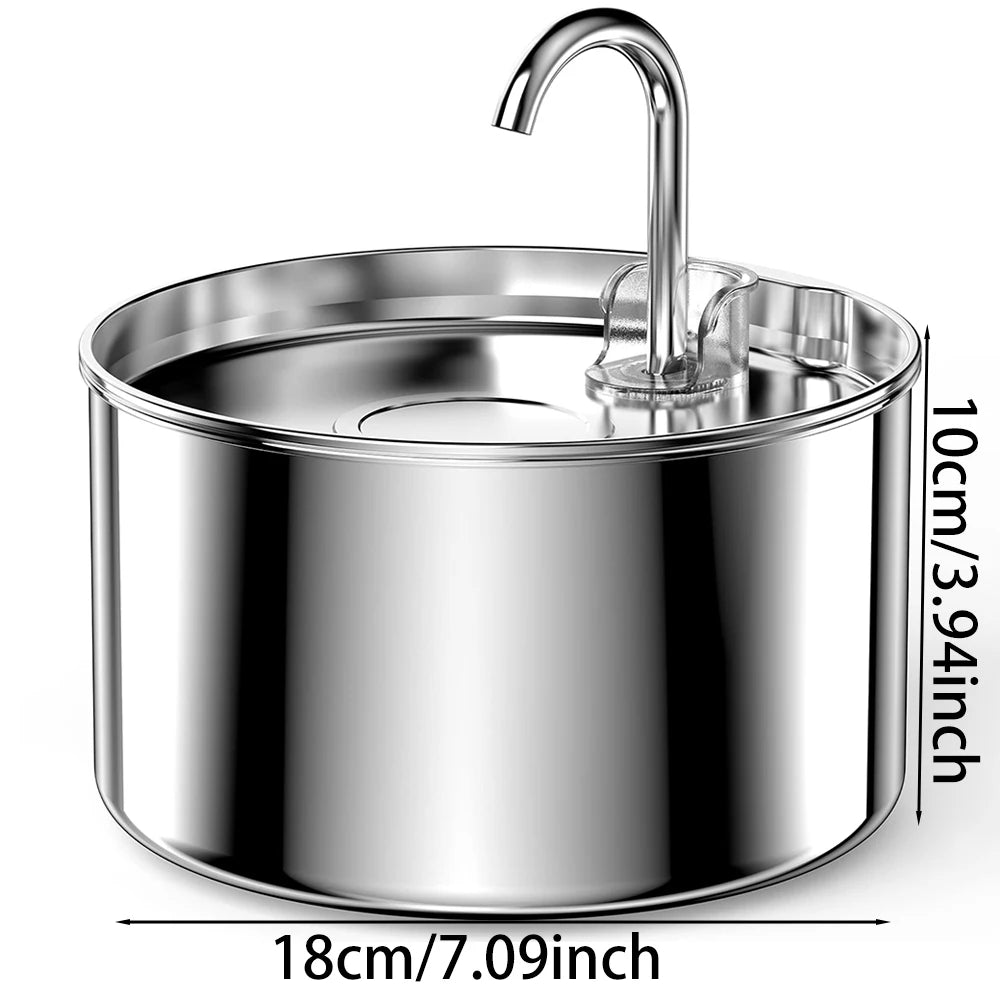 2.2L/74oz Stainless Steel Cat Water Fountain, Ultra Quiet 25dB Pet Water Fountain with Water Level Window, Continuous Circulating Water Bowl for Cats & Small Dogs