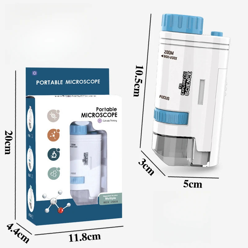 80X-200X Pocket Microscope Electric Mini Microscope with LED Light High Definition Children Microscope for Observation Learning