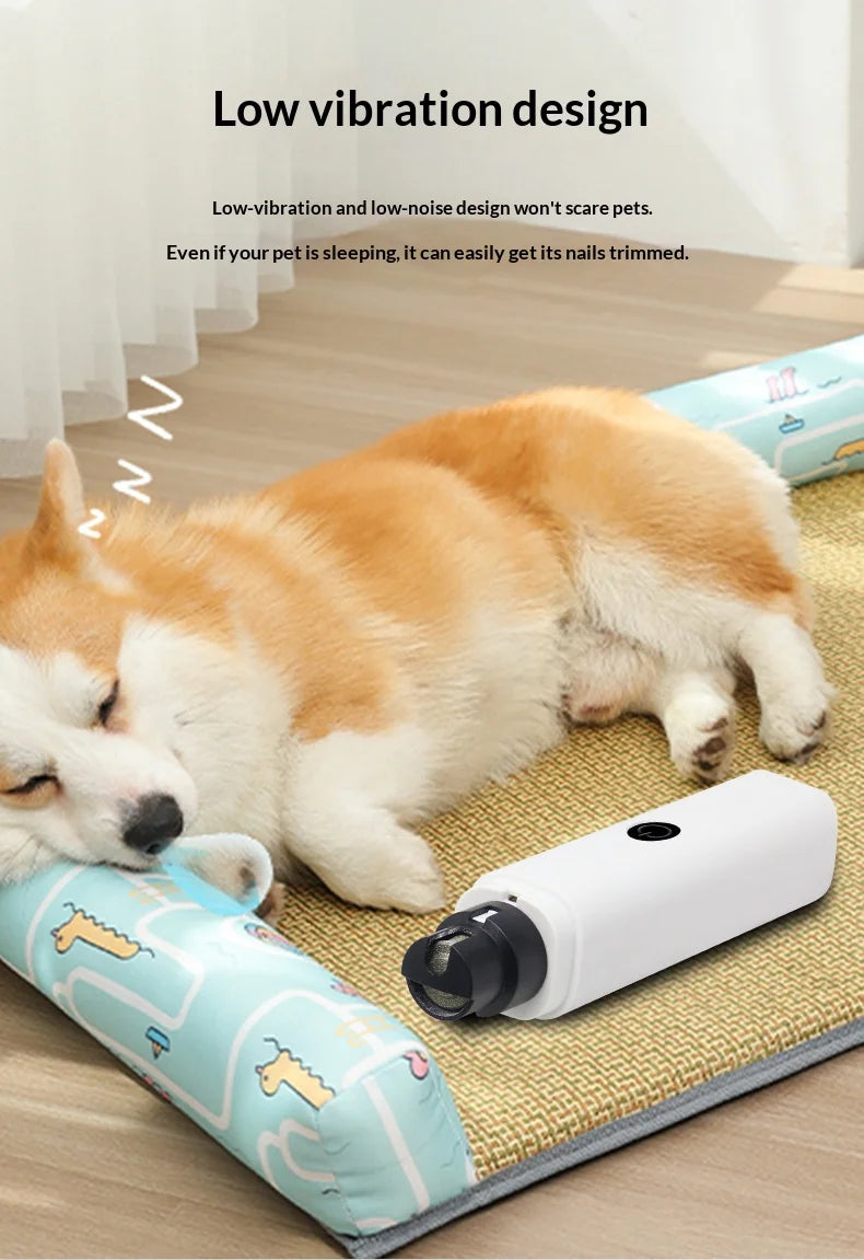 I YAN electric pet nail grinder for dogs and cats with LED light, safety guard, rechargeable, quiet, and painless nail trimming.