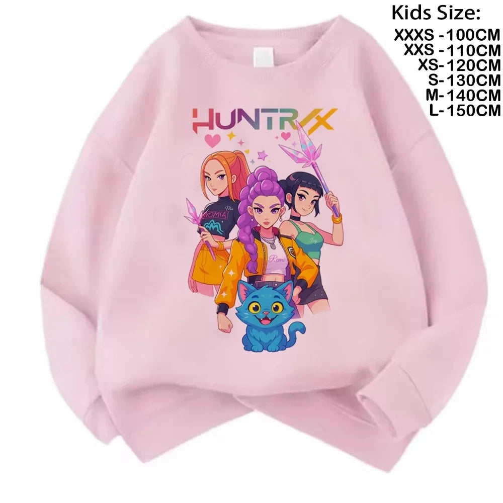 Movie Fans Gift Hoodie Girls Kids Huntrix Kpop Demon Hunters Children's Sweatshirt Cute Tiger Harajuku Hoody for Boys Girls