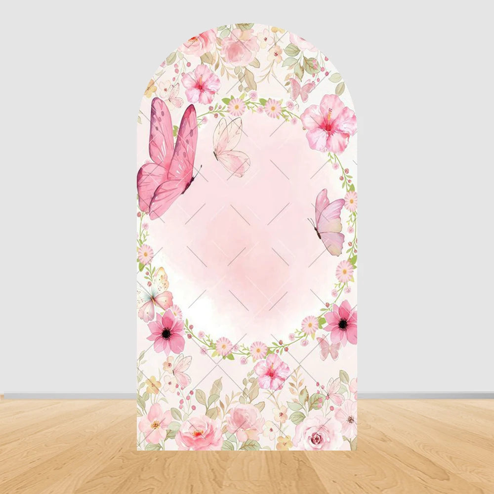 Fairy Woodhouse Arch Backdrop Cover Girls Birthday Baby Shower Pink Floral Butterfly Arched Background Photography Party Decor