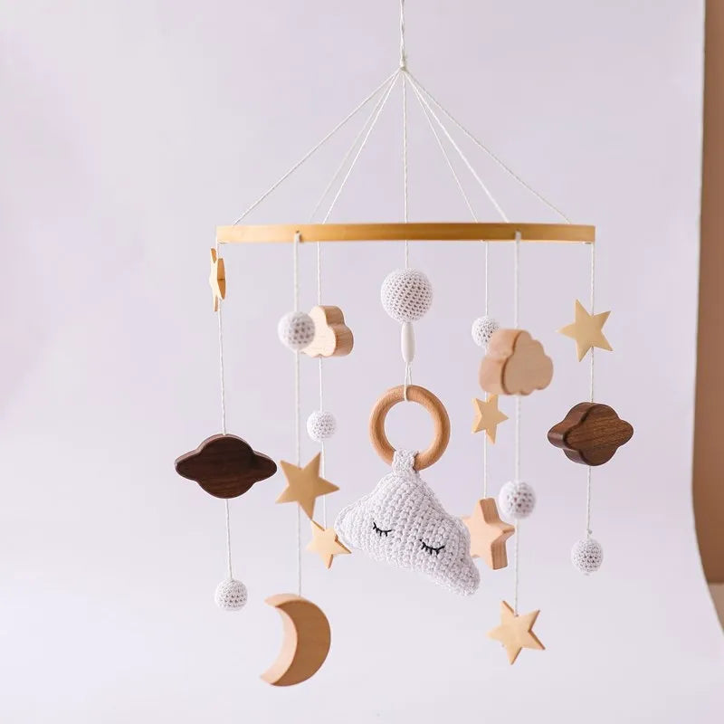 Baby Cloud Crib Mobile with Musical Box – Wooden Rattle Toy for Newborns 0–12M - I YAN
