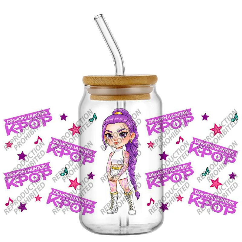 Popular K-POP cartoon Hunter design easy peel waterproof DIY Decals 3D uvdtf tumbler transfers stickers 16oz uv dtf cup wrap