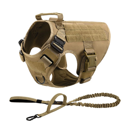 I YAN tactical dog harness with leash and Molle pouches for German Shepherd training and walking, designed for medium and large dogs.