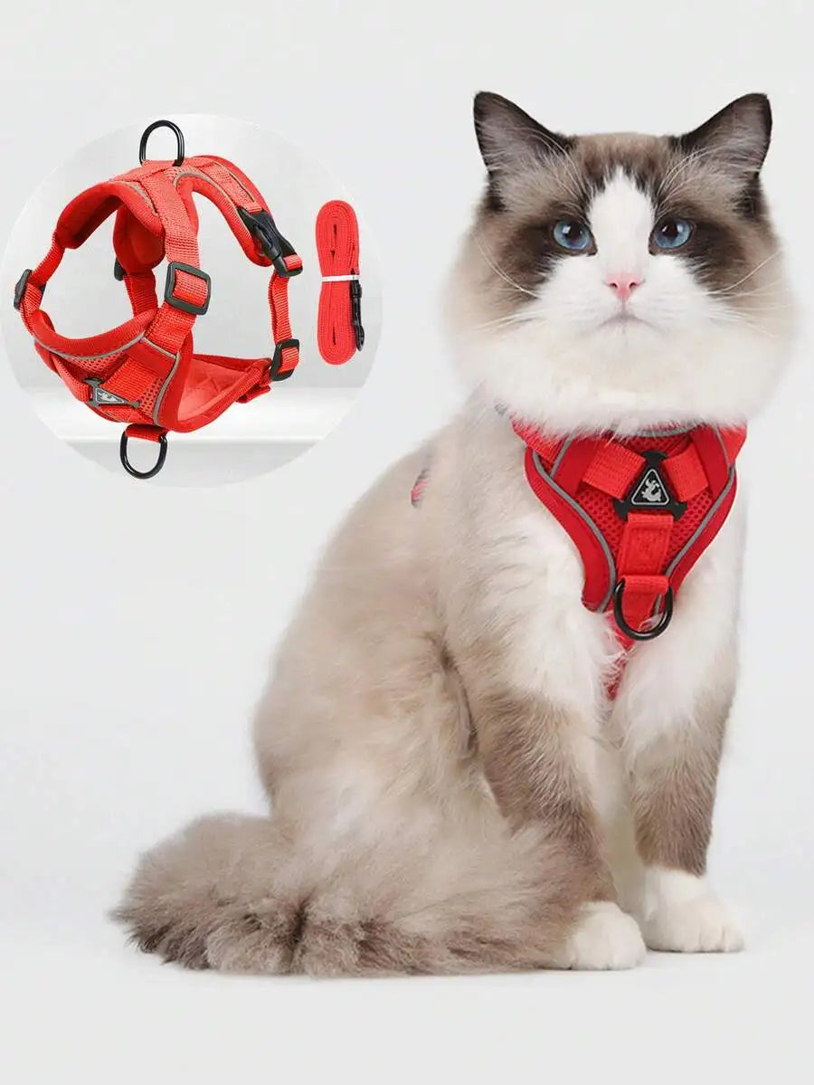 Reflective pet harness and leash set by I YAN for dogs and cats, adjustable small dog chest strap with soft mesh and escape-proof design.