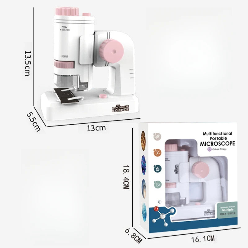 80X-200X Pocket Microscope Electric Mini Microscope with LED Light High Definition Children Microscope for Observation Learning