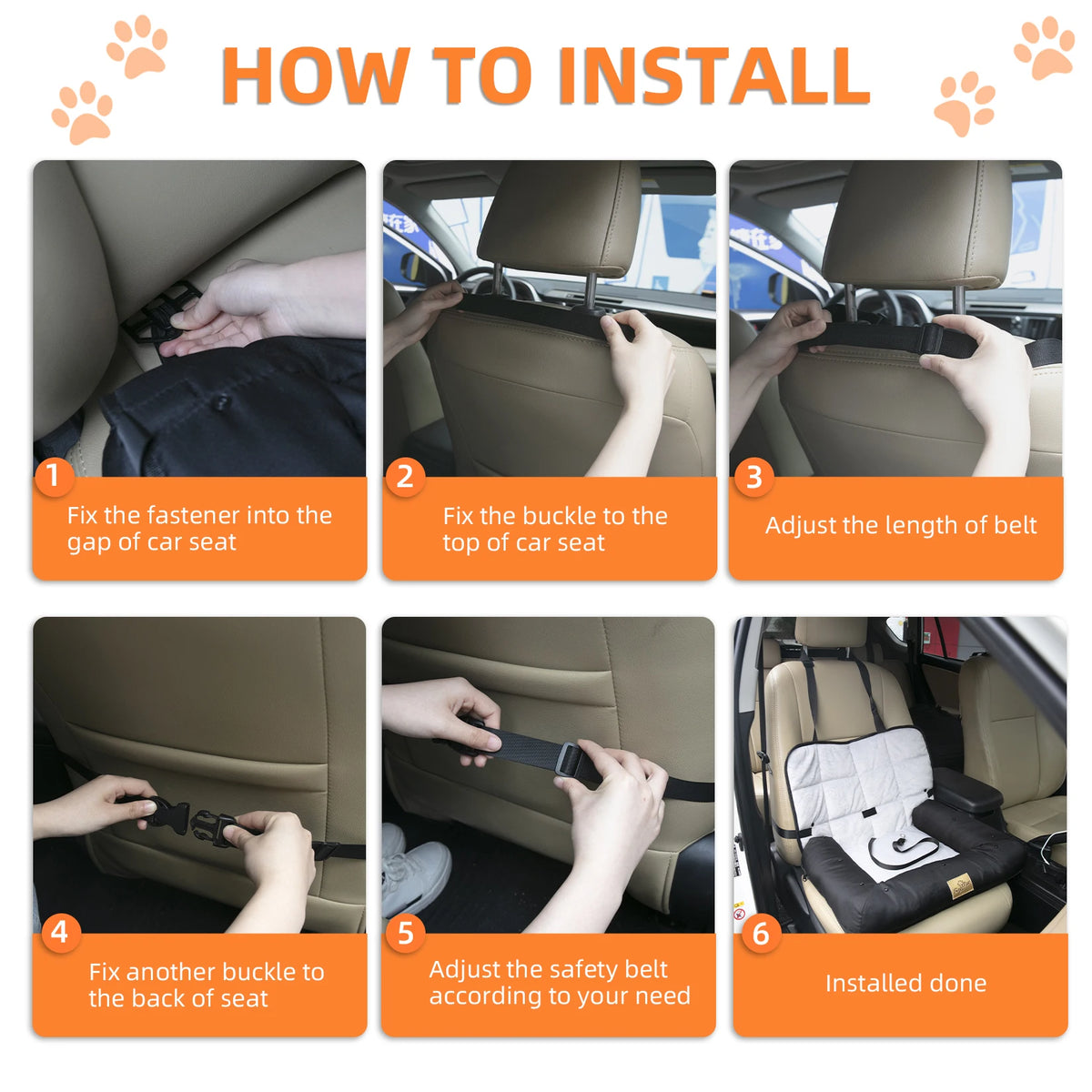 Waterproof dog car seat bed with removable pad cover, safety belt, I YAN brand pet cushion in three sizes, suitable for travel.