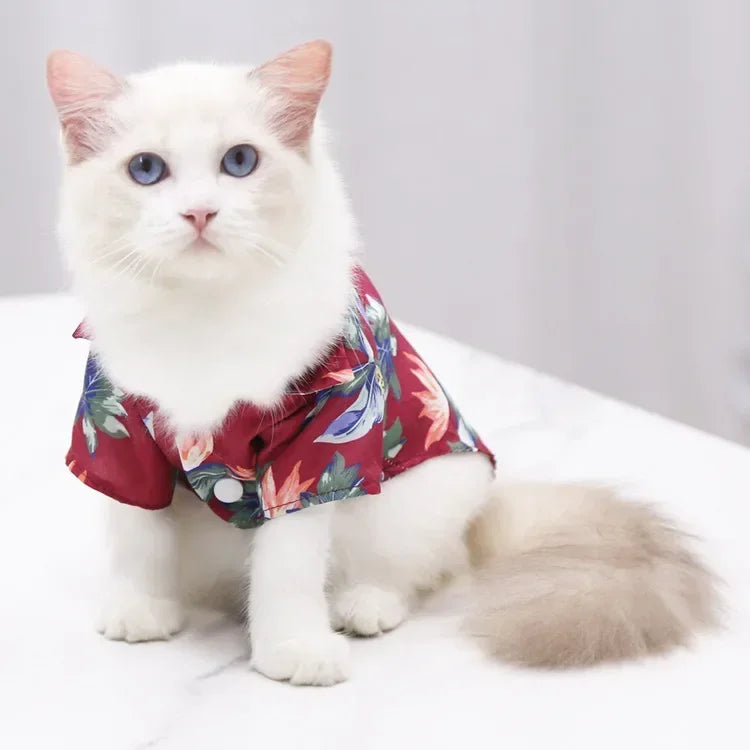 Hawaiian style summer dog shirt for small and medium breeds, featuring bright beach print, by I YAN for puppies and cats.